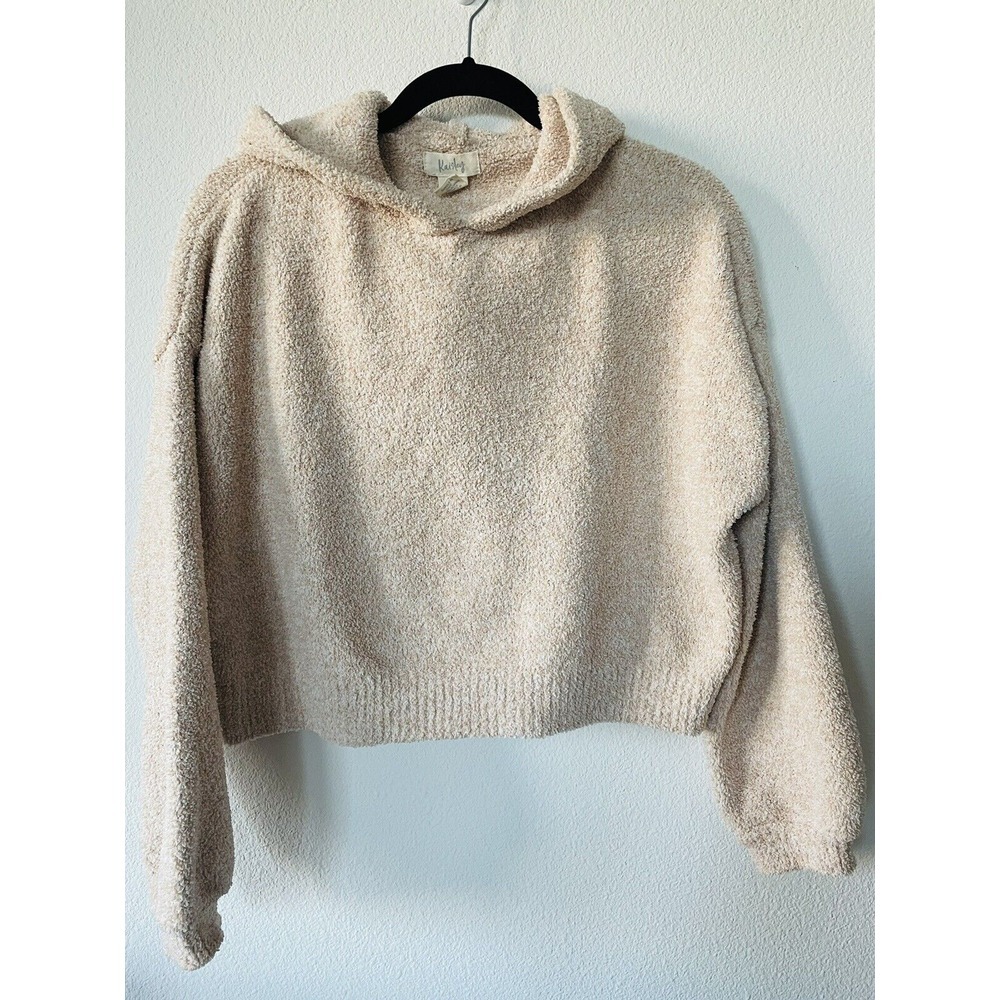 KAISLEY‎ PULLOVER SWEATER WOMEN SMALL BEIGE HOODIE CROPPED WARM FLEECE LIKE